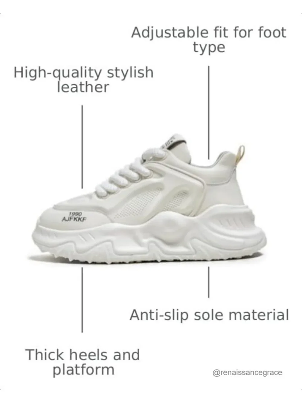Men's Leather Lace Up Platform Sneakers Round Toe Non-Slip Chunky Fashion